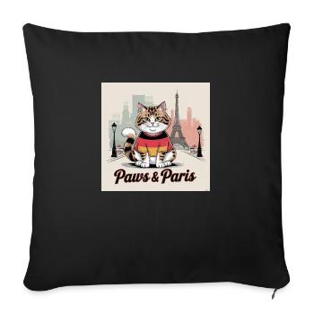 Fluffy Cat in Germany Tee at Eiffel Tower - Sofakissenbezug 45 x 45 cm - Schwarz - Vorne