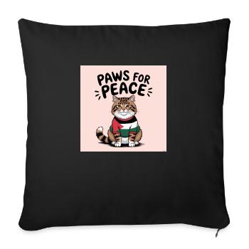 Fluffy Cat in Palestine Colors - Paws for Peace - Sofa pillowcase 17,3'' x 17,3'' (45 x 45 cm) - black - Front