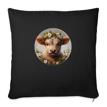 Highlander calf with flowers - Sofa pillowcase 17,3'' x 17,3'' (45 x 45 cm) - black - Front