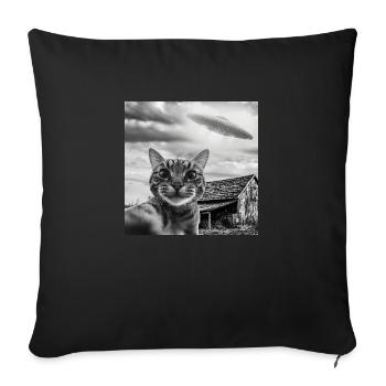 Selfie de chat avec un OVNI extraterrestre Funny Space - Housse de coussin décorative 45 x 45 cm - noir - Devant