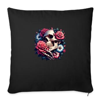 Crâne souriant avec des fleurs colorées - Housse de coussin décorative 45 x 45 cm - noir - Devant