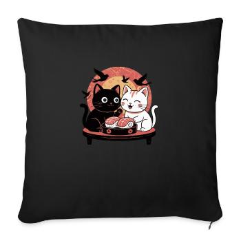 Sushi Cats au coucher du soleil – Japanese Sti - Housse de coussin décorative 45 x 45 cm - noir - Devant