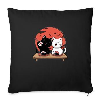 Sushi Cats - Mignon design de chat japonais - Housse de coussin décorative 45 x 45 cm - noir - Devant