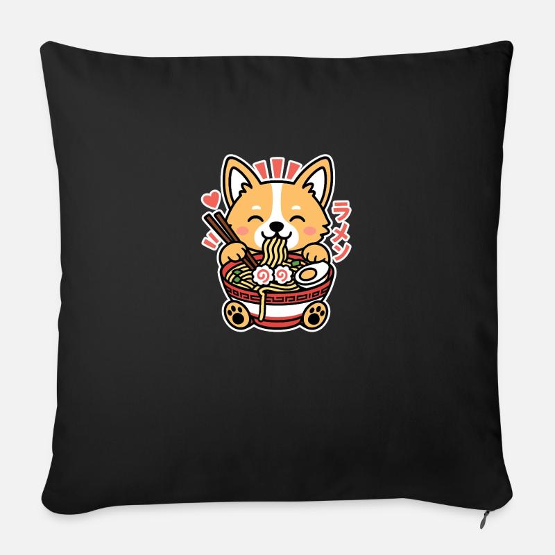 Ramen Noodles Fox - Sofakissenbezug 45 x 45 cm - Schwarz