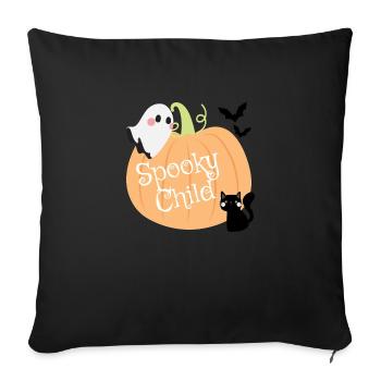 Spooky Child – Halloween Kürbis, Geist & Katze - Sofakissenbezug 45 x 45 cm - Schwarz - Vorne