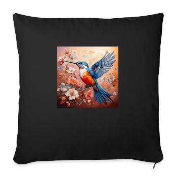 Kingfisher, hummingbird, hibiscus, flowers, pastel, painting - Sofa pillowcase 17,3'' x 17,3'' (45 x 45 cm) - black - Front