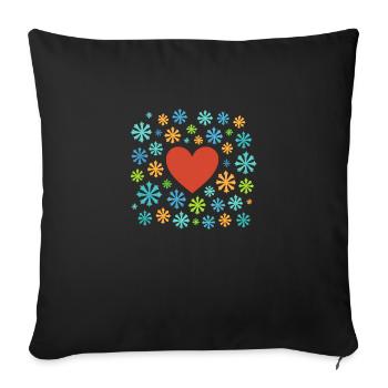 Floching en neige avec le cœur - Housse de coussin décorative 45 x 45 cm - noir - Devant