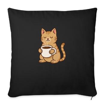Coffee Cat – Cute cat with coffee cup for tomorrow - Sofa pillowcase 17,3'' x 17,3'' (45 x 45 cm) - black - Front