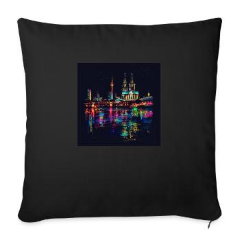 Cologne Cathédrale Ville Horizon Nuit Noir Néon - Housse de coussin décorative 45 x 45 cm - noir - Devant