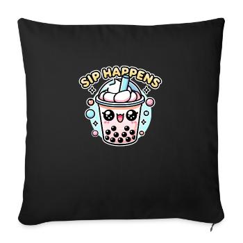 Kawaii Chibi Bubble Tea – Sip Happens Fun Food Pun - Sofa pillowcase 17,3'' x 17,3'' (45 x 45 cm) - black - Front