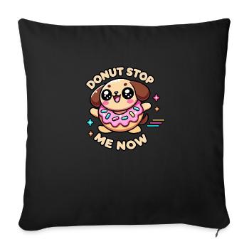 Kawaii Chibi Donut Stop Me Now - Jeu de mots amusant sur la nourriture - Housse de coussin décorative 45 x 45 cm - noir - Devant