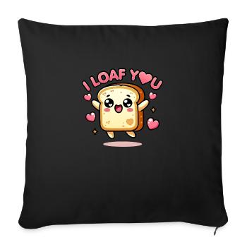 Pain chibi kawaii - Je te loaf drôle de jeu de mots - Housse de coussin décorative 45 x 45 cm - noir - Devant