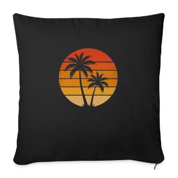 Palmiers rétro coucher de soleil – Motif de plage vintage - Housse de coussin décorative 45 x 45 cm - noir - Devant