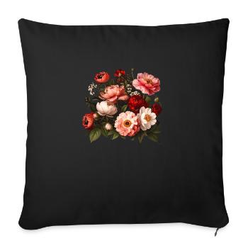 Bouquet of flowers, peonies, poppies, vintage, flower - Sofa pillowcase 17,3'' x 17,3'' (45 x 45 cm) - black - Front