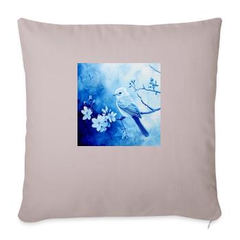 Songbird Branch Blossoms Shades of Blue Filigree Drawing - Sofa pillowcase 17,3'' x 17,3'' (45 x 45 cm) - light taupe - Front