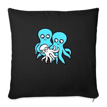Pieuvre Maman Papa Enfant Bébé Mère Père Famille - Housse de coussin décorative 45 x 45 cm - noir - Devant