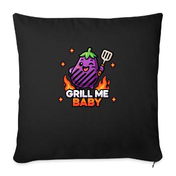 Aubergine mignonne Kawaii Chibi – Grill Me Baby BBQ Pun - Housse de coussin décorative 45 x 45 cm - noir - Devant