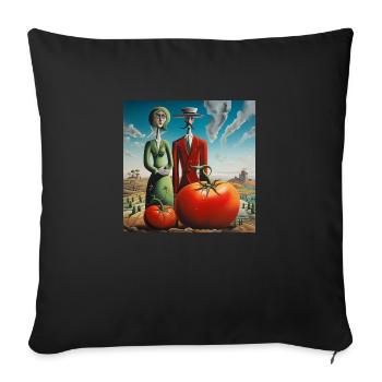 Ferme de tomates, couple, paysage de tomates, surréaliste - Housse de coussin décorative 45 x 45 cm - noir - Devant