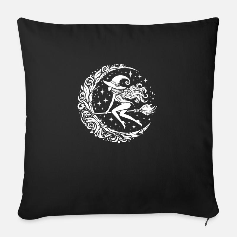 Hexe auf Besen - Sofakissenbezug 45 x 45 cm - Schwarz