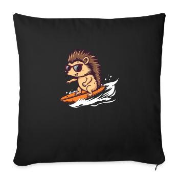 Hérisson surfeur avec lunettes de soleil - Housse de coussin décorative 45 x 45 cm - noir - Devant