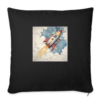Rakete startet in den blauen Himmel durch Wolken. - Sofakissenbezug 45 x 45 cm - Schwarz - Vorne