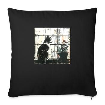 Graffiti Cat Flowerpot Window Street Art bw - Sofa pillowcase 17,3'' x 17,3'' (45 x 45 cm) - black - Front