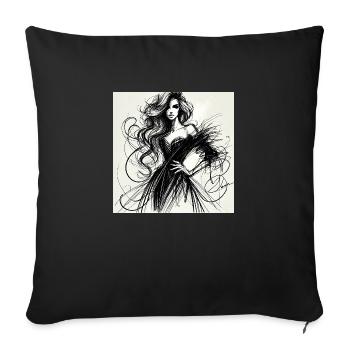 Omikly croquis mode fashion défilé vintage robe - Housse de coussin décorative 45 x 45 cm - noir - Devant