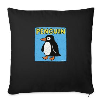 Dessin animé pingouin - aspect patiné - Housse de coussin décorative 45 x 45 cm - noir - Devant