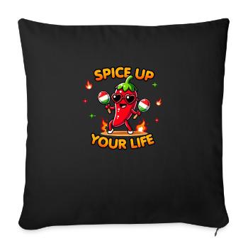Pimentez votre vie - Mascotte de piment kawaii jeu de mots amusant - Housse de coussin décorative 45 x 45 cm - noir - Devant