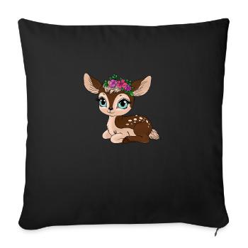 Little deer with flowers on its head - Sofa pillowcase 17,3'' x 17,3'' (45 x 45 cm) - black - Front