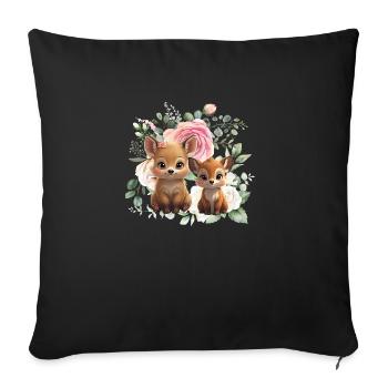 Rehfreunde im Rosengarten – Niedliches Waldtier-Du - Sofakissenbezug 45 x 45 cm - Schwarz - Vorne