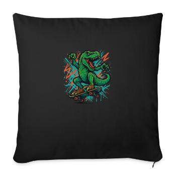Dino with skateboard - Sofa pillowcase 17,3'' x 17,3'' (45 x 45 cm) - black - Front