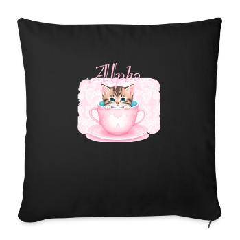 Cat in cup, cat, cup, alpha, pink, roses - Sofa pillowcase 17,3'' x 17,3'' (45 x 45 cm) - black - Front