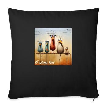 Casting Here Schriftzug 5 komische Vögel Stange - Sofakissenbezug 45 x 45 cm - Schwarz - Vorne