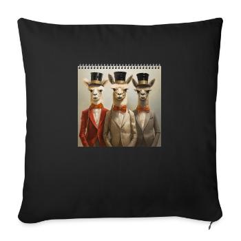 Anthropomorph surreal 3 Alpaka Männer Zylinderhut - Sofakissenbezug 45 x 45 cm - Schwarz - Vorne