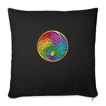 Rainbow Yin Yang Symbol Glitter Gold Sequins - Sofa pillowcase 17,3'' x 17,3'' (45 x 45 cm) - black - Front