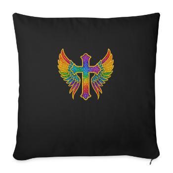 Cross with wings | Glitter Gold Sequins - Sofa pillowcase 17,3'' x 17,3'' (45 x 45 cm) - black - Front