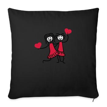 2 hearts best outline frame heart best friends tex - Sofa pillowcase 17,3'' x 17,3'' (45 x 45 cm) - black - Front
