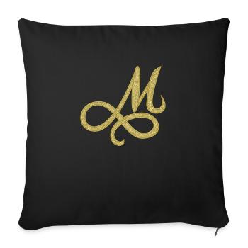 M - gold, letter, alphabet, monogram - Sofa pillowcase 17,3'' x 17,3'' (45 x 45 cm) - black - Front