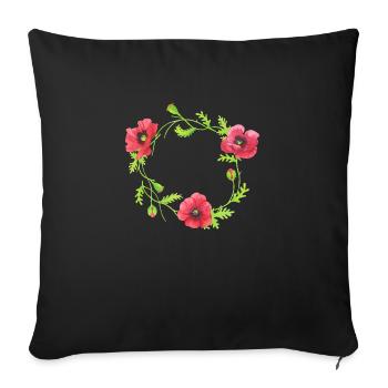 Les fleurs couronne de printemps de mariage pavot - Housse de coussin décorative 45 x 45 cm - noir - Devant