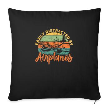 Facilement distrait par le pilote d’avion - Housse de coussin décorative 45 x 45 cm - noir - Devant