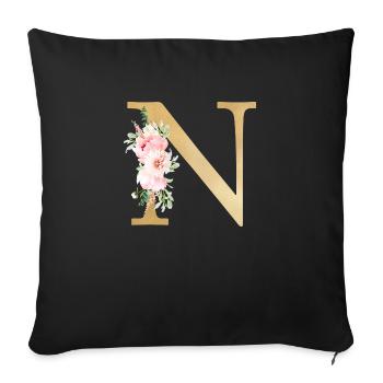 Botany Floral Monogram N - Sofa pillowcase 17,3'' x 17,3'' (45 x 45 cm) - black - Front