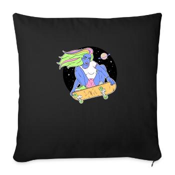 Skater girl extraterrestre dans l’espace - Housse de coussin décorative 45 x 45 cm - noir - Devant