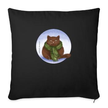 Chat Hiver - Housse de coussin décorative 45 x 45 cm - noir - Devant