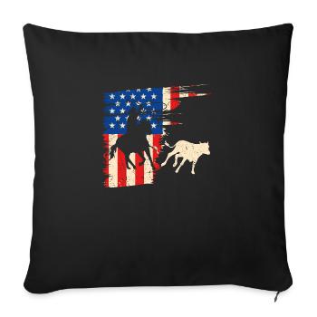 Calf Roping American Flag Patriotic Rodeo - Sofakissenbezug 45 x 45 cm - Schwarz - Vorne