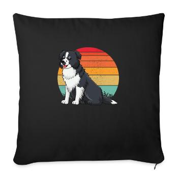 Border collie Retro 2 - Housse de coussin décorative 45 x 45 cm - noir - Devant
