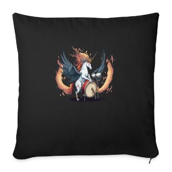 Unicorn on drums - Sofa pillowcase 17,3'' x 17,3'' (45 x 45 cm) - black - Front