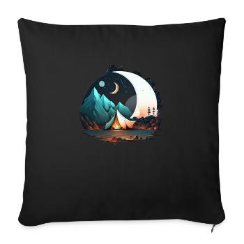 Tente au clair de lune, montagnes, camping - Housse de coussin décorative 45 x 45 cm - noir - Devant