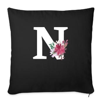 Letter n floral - Sofa pillowcase 17,3'' x 17,3'' (45 x 45 cm) - black - Front