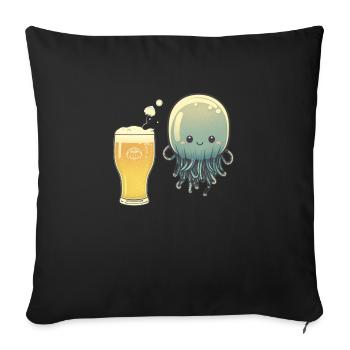Drôle de méduse avec un verre de bière - Housse de coussin décorative 45 x 45 cm - noir - Devant